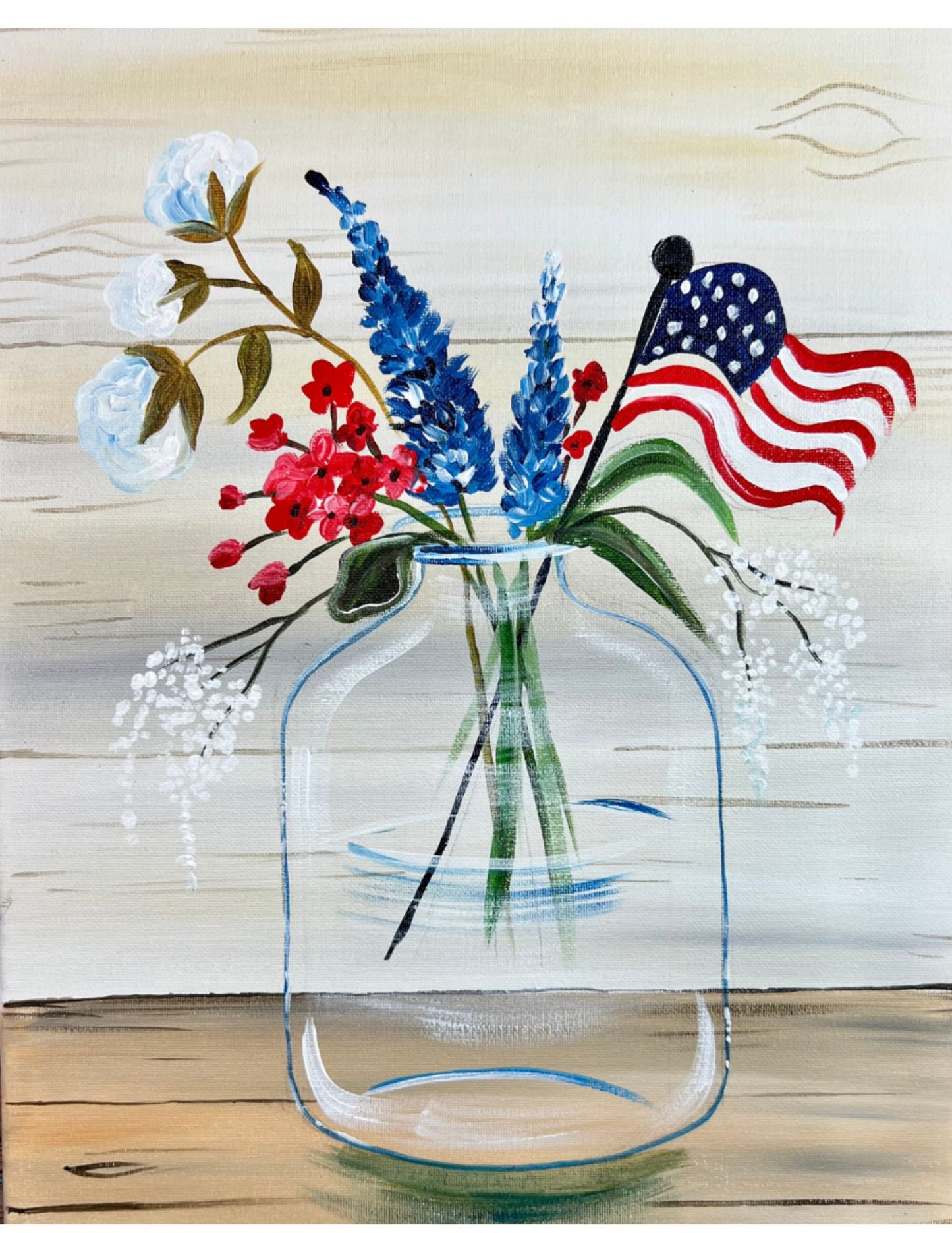 "Patriotic Jar Bouquet" Paint & Sip on Thursday, July2nd at 5pm at Bacchus at the Beach Wine & Deli