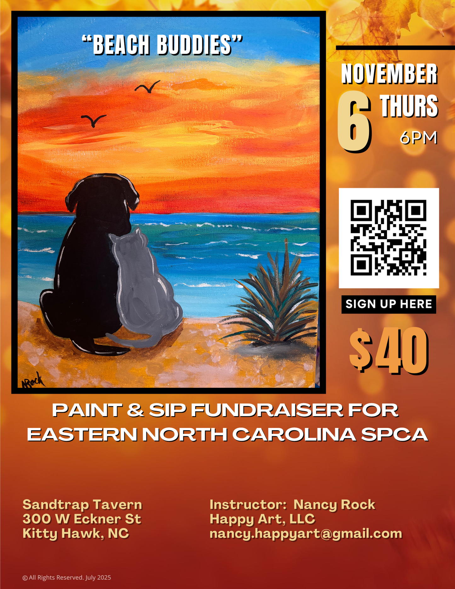 "Beach Buddies" Fundraiser Paint & Sip: Thursday,  November 6th at Sandtrap Tavern