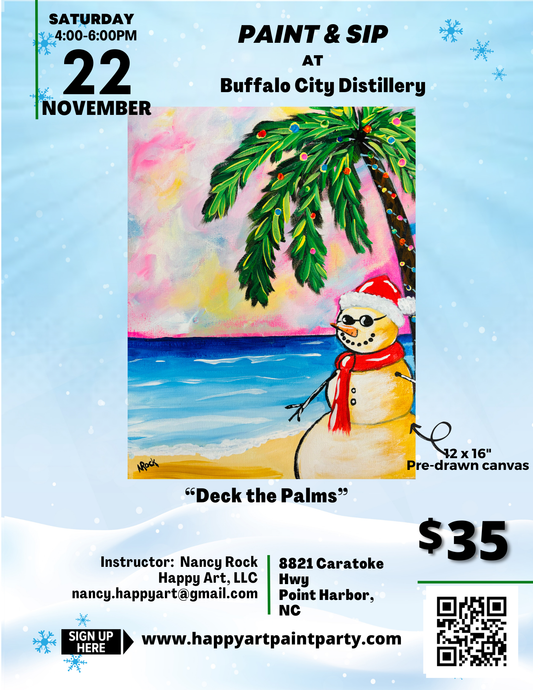"Deck the Palms" Paint & Sip: Saturday, November 22th at 4pm at Buffalo City Distillery