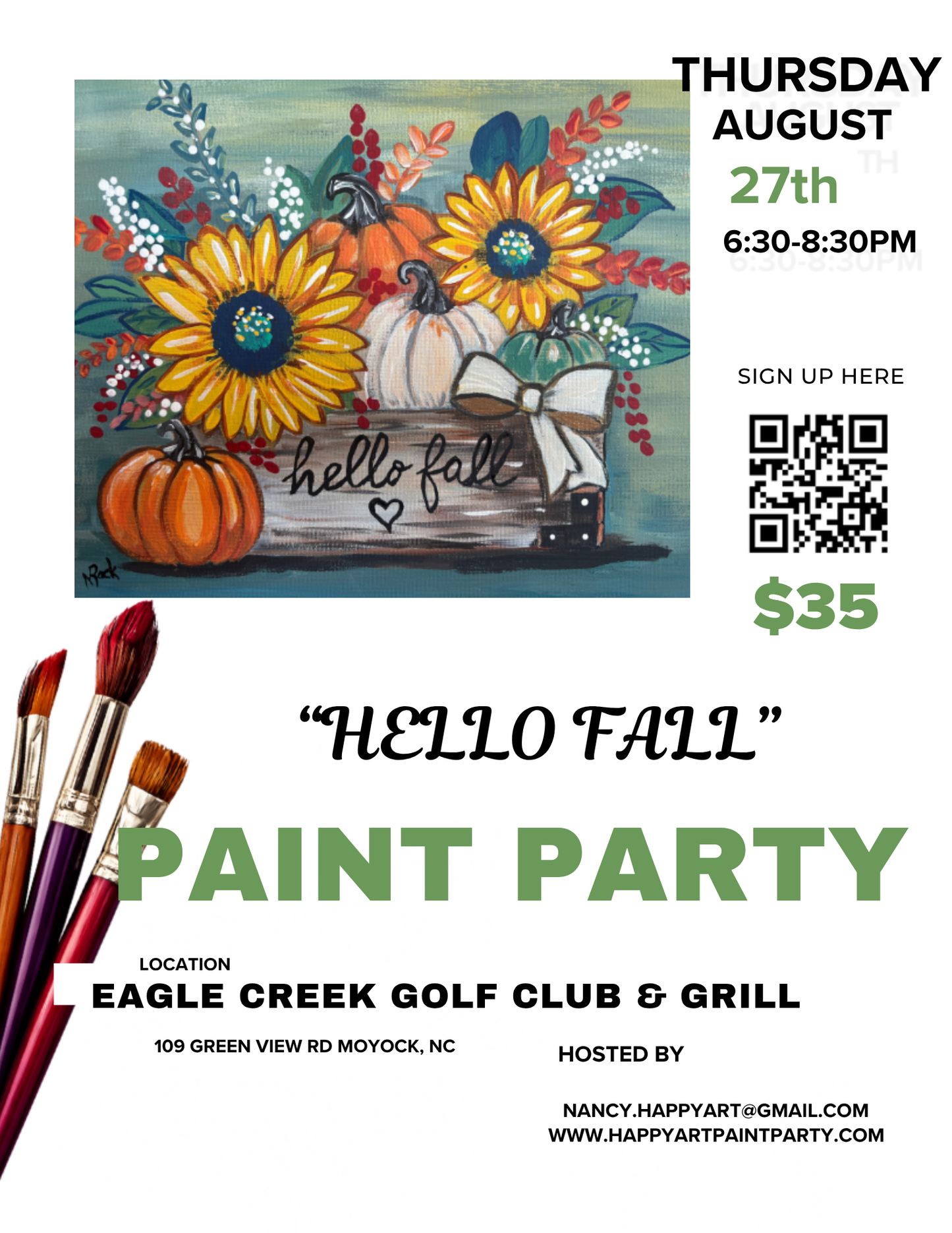 "Hello Fall" Paint Party on Thursday, August 27th at 6:30pm at Eagle Creek Golf Club & Grill