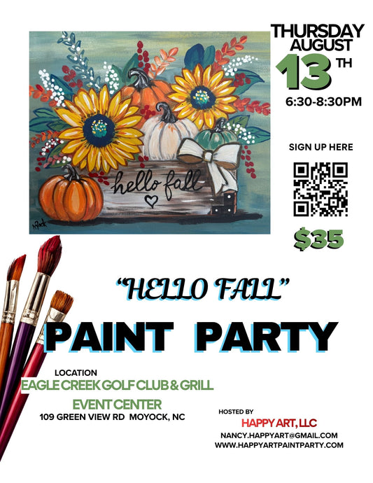 "Hello Fall" Paint Party on Thursday, August 13th at 6:30pm at Eagle Creek Golf Club & Grill
