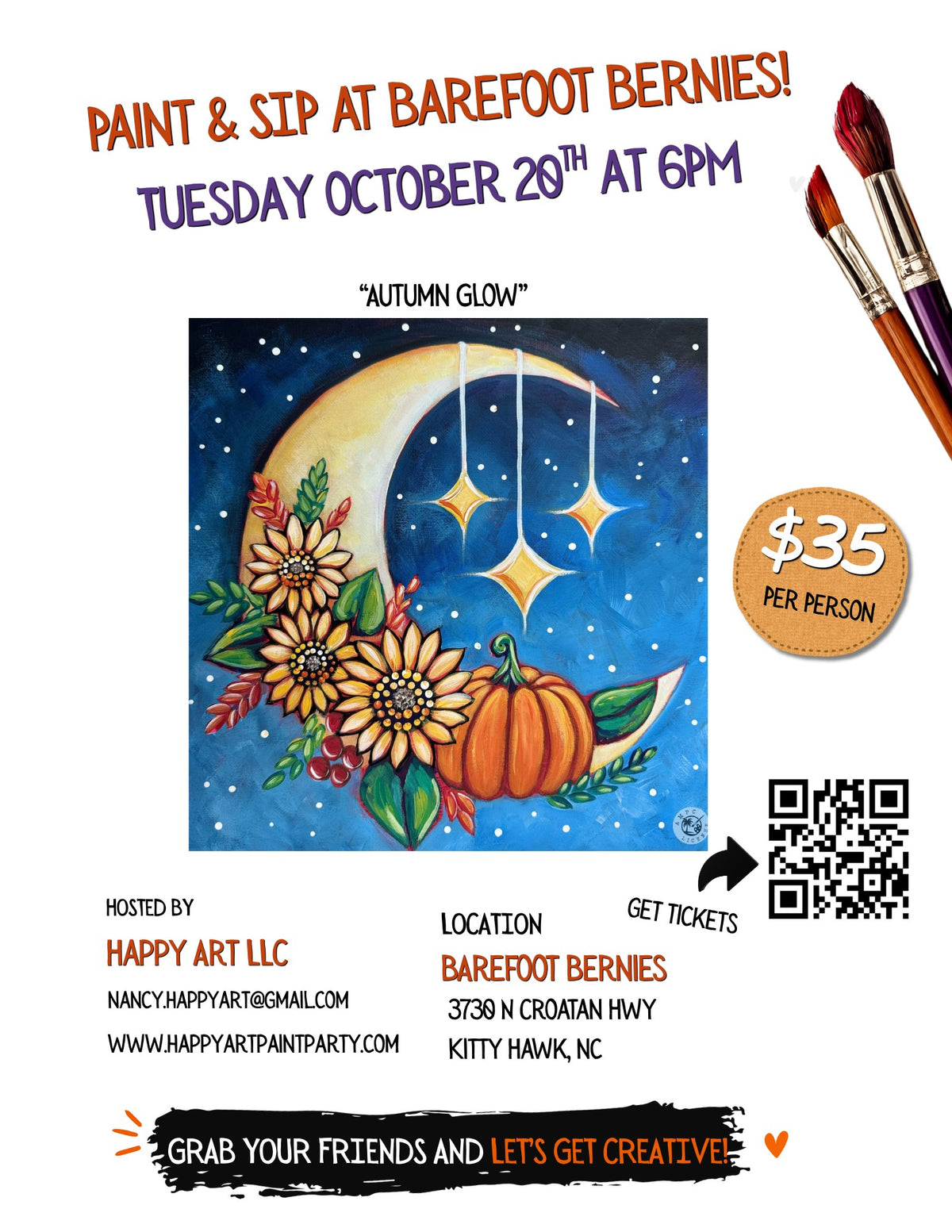 Paint & Sip at Barefoot Bernies: Tuesday, October 20 at 6PM