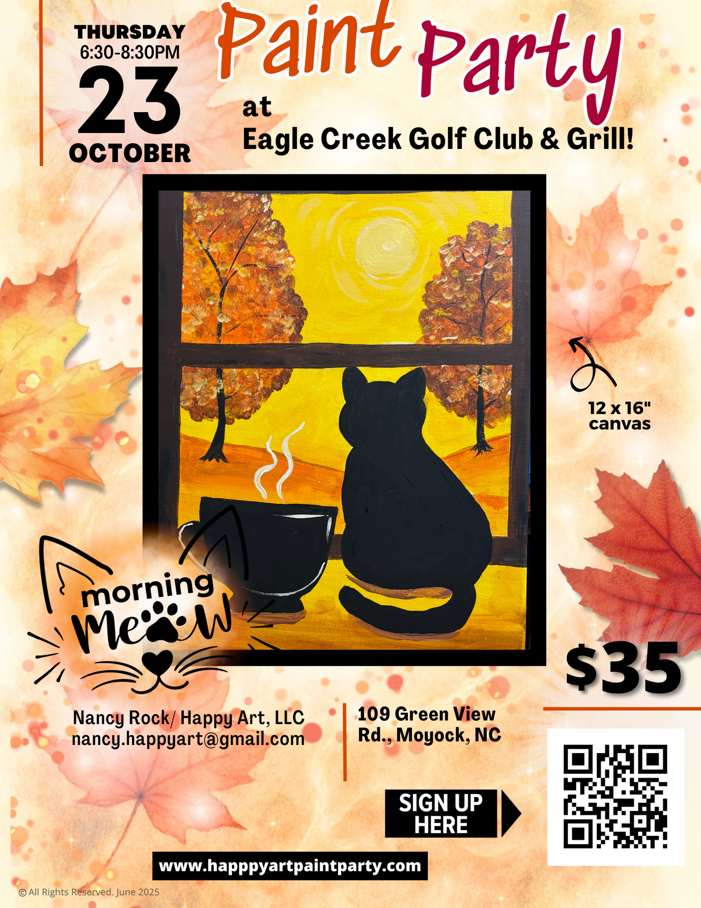 "Morning Meow" Paint & Sip: October 23rd at 6:30pm at Eagle Creek Golf & Grill