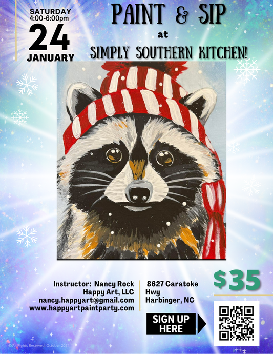 "Cozy Critter" Paint & Sip: Saturday, January 24th at 4:00pm at Simply Southern Kitchen