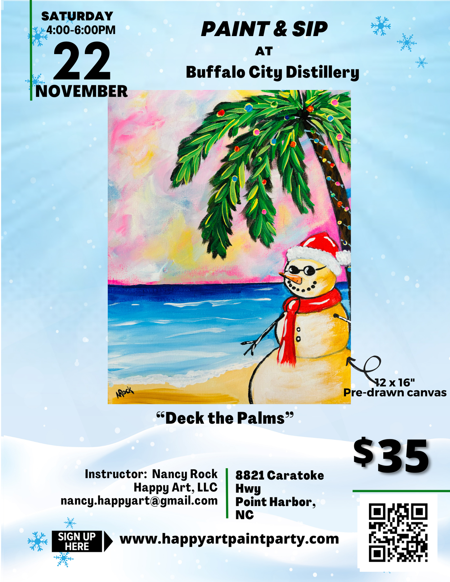 "Deck the Palms" Paint & Sip: Saturday, November 22th at 4pm at Buffalo City Distillery