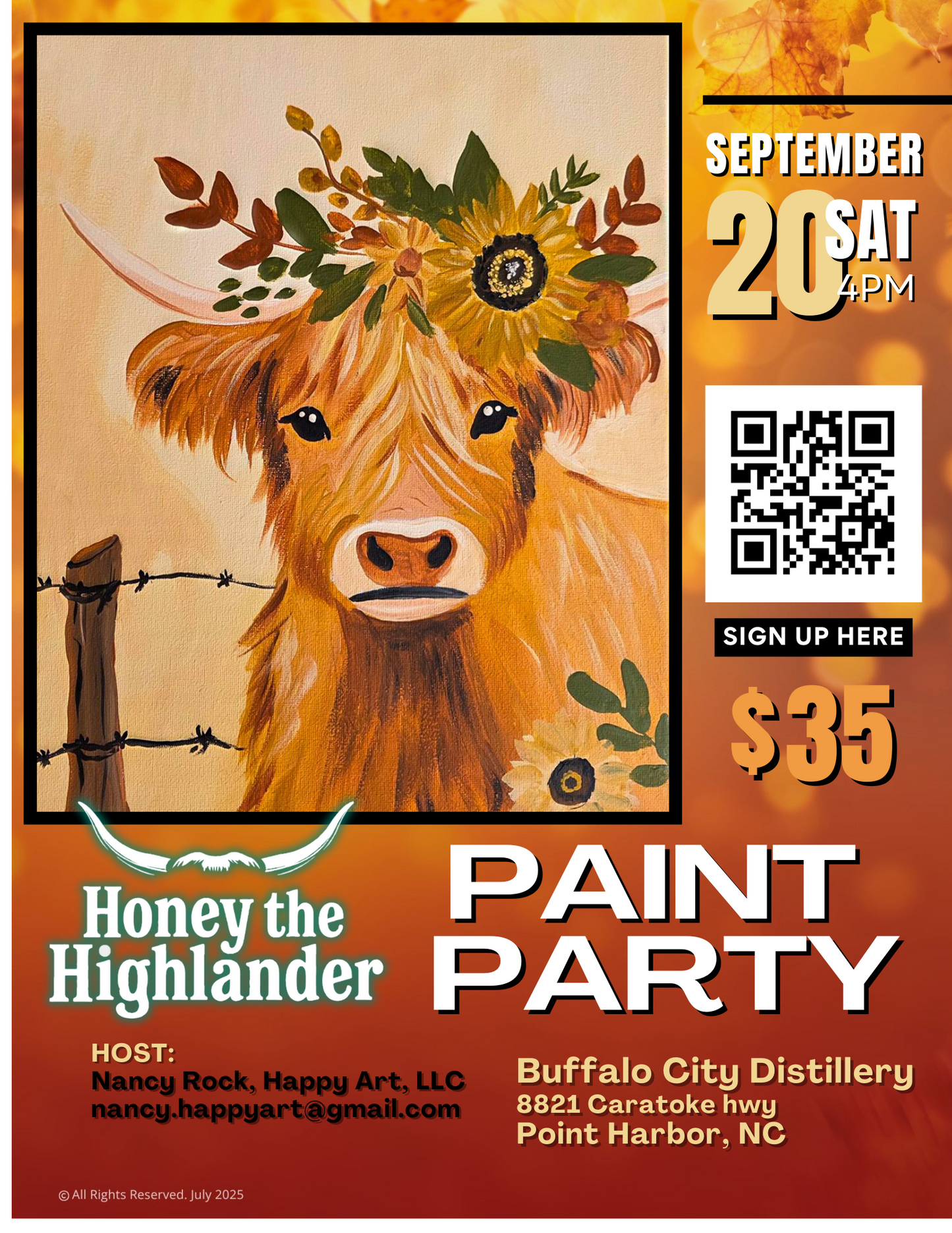 "Honey Highlander" Paint & Sip: Saturday September 20th at 4pm at Buffalo City Distillery