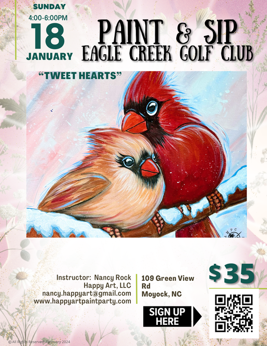 "Tweet Hearts" Paint Party: Sunday, January 18 at 4PM at Eagle Creek Golf & Grill